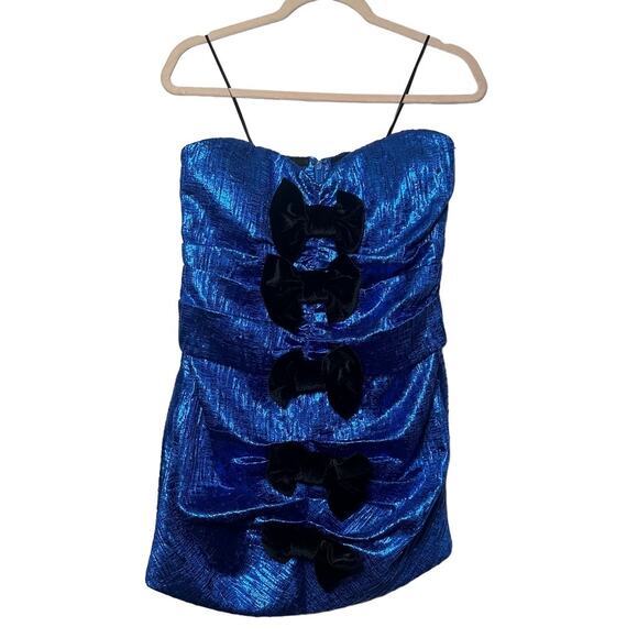 Ronny Kobo Ray Dress in Cobalt Blue Size XS/S Metallic Bows Bodycon Feminine - Picture 7 of 12